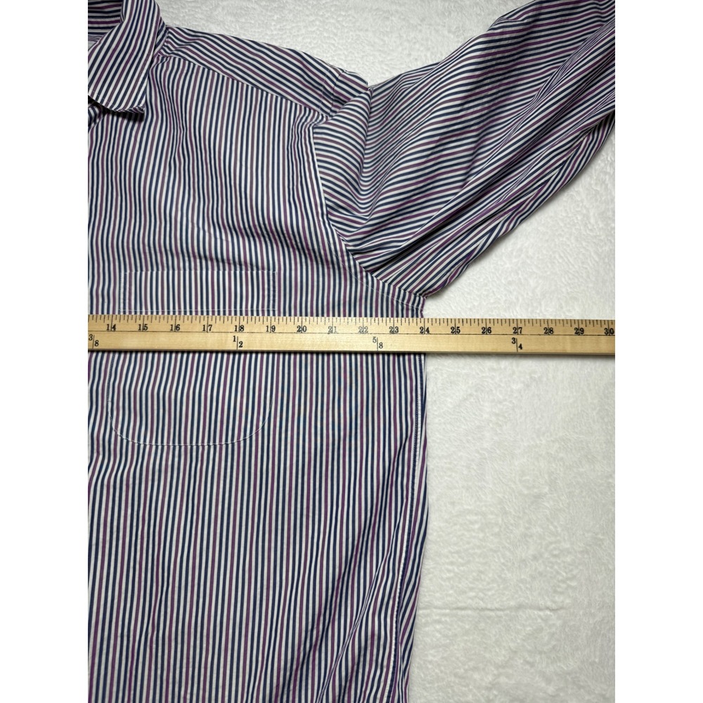 Brioni Mens Dress Shirt Large Purple Navy Blue Striped Cotton Long Sleeve Italy - Picture 6 of 7